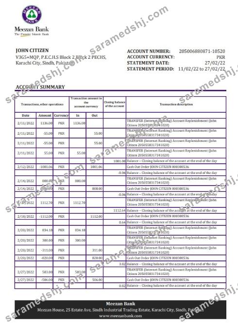 Pakistan Meezan bank statement xls